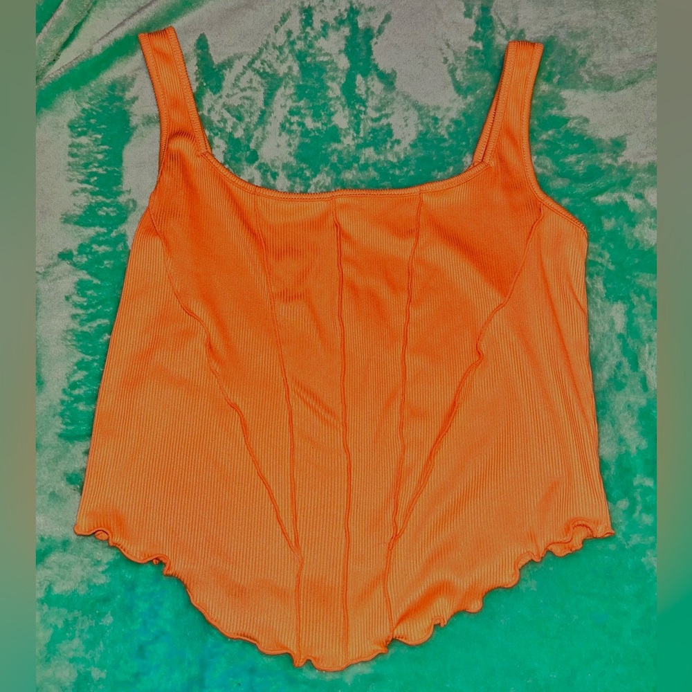 Rue 21 vibrant orange corset tank with square neckline.